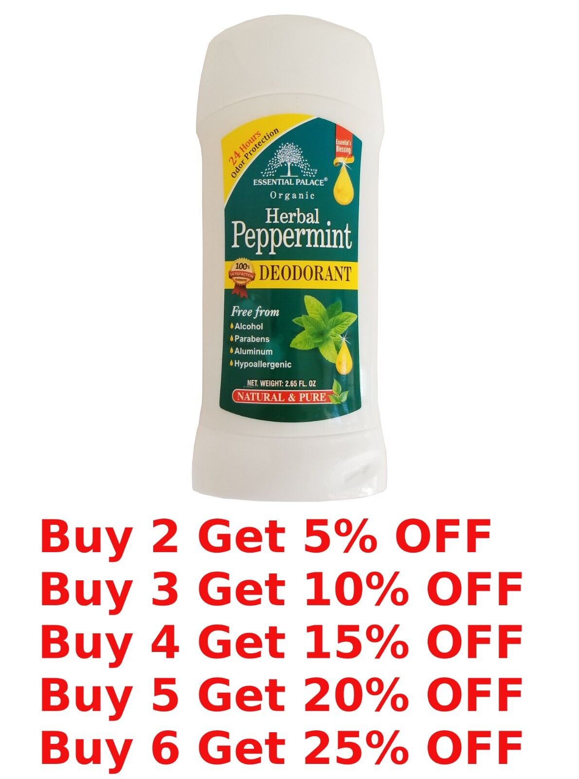 Essential Palace Organic Herbal Peppermint Deodorant, 24 Hours Odor Protection