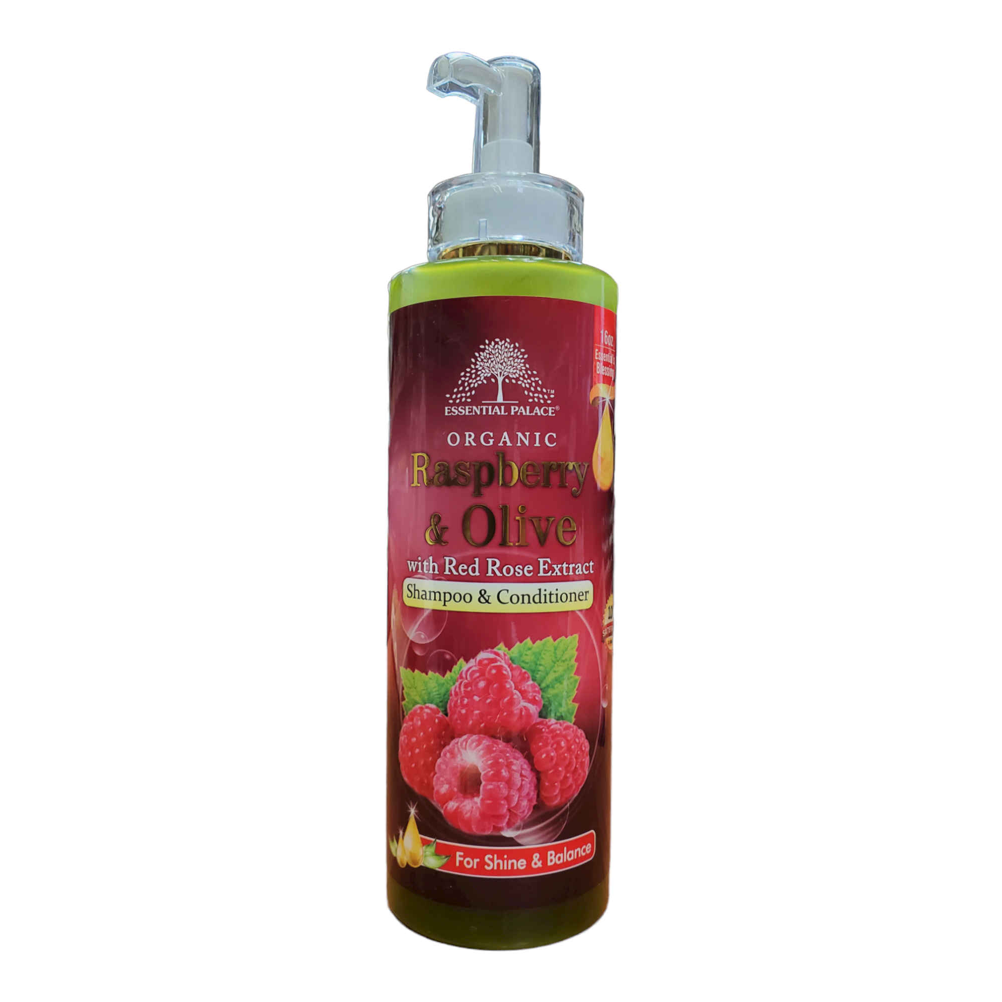 Essential Palace Raspberry Olive Shampoo and Conditioner with Red Rose Extracts, For Shine and Balance, Organic, 16 OZ