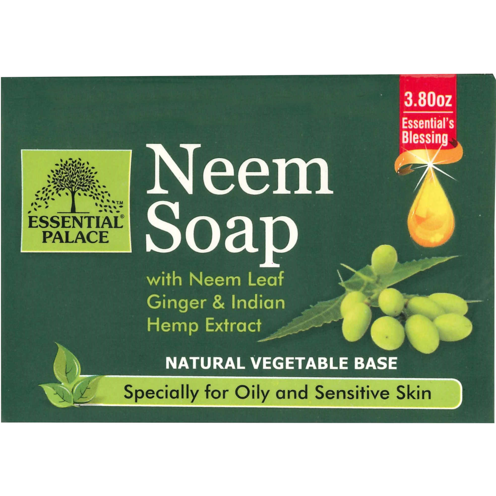 Essential Palace Organic Neem Soap With Neem Leaf, Ginger and Indian Hemp Extracts, Natural Vegetable Base, Good For Oily and Sensitive Skin, Perfect For All Skin Types 3.80 OZ