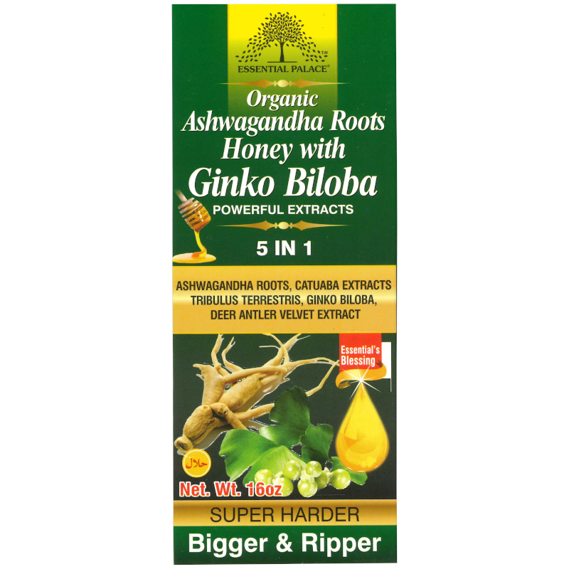 Essential Palace Organic Ashwagandha Roots Honey with Ginko Biloba, 5 IN 1, Maximizes Your Performance, Encourages Longevity, Bigger, Ripper and Harder 16 OZ