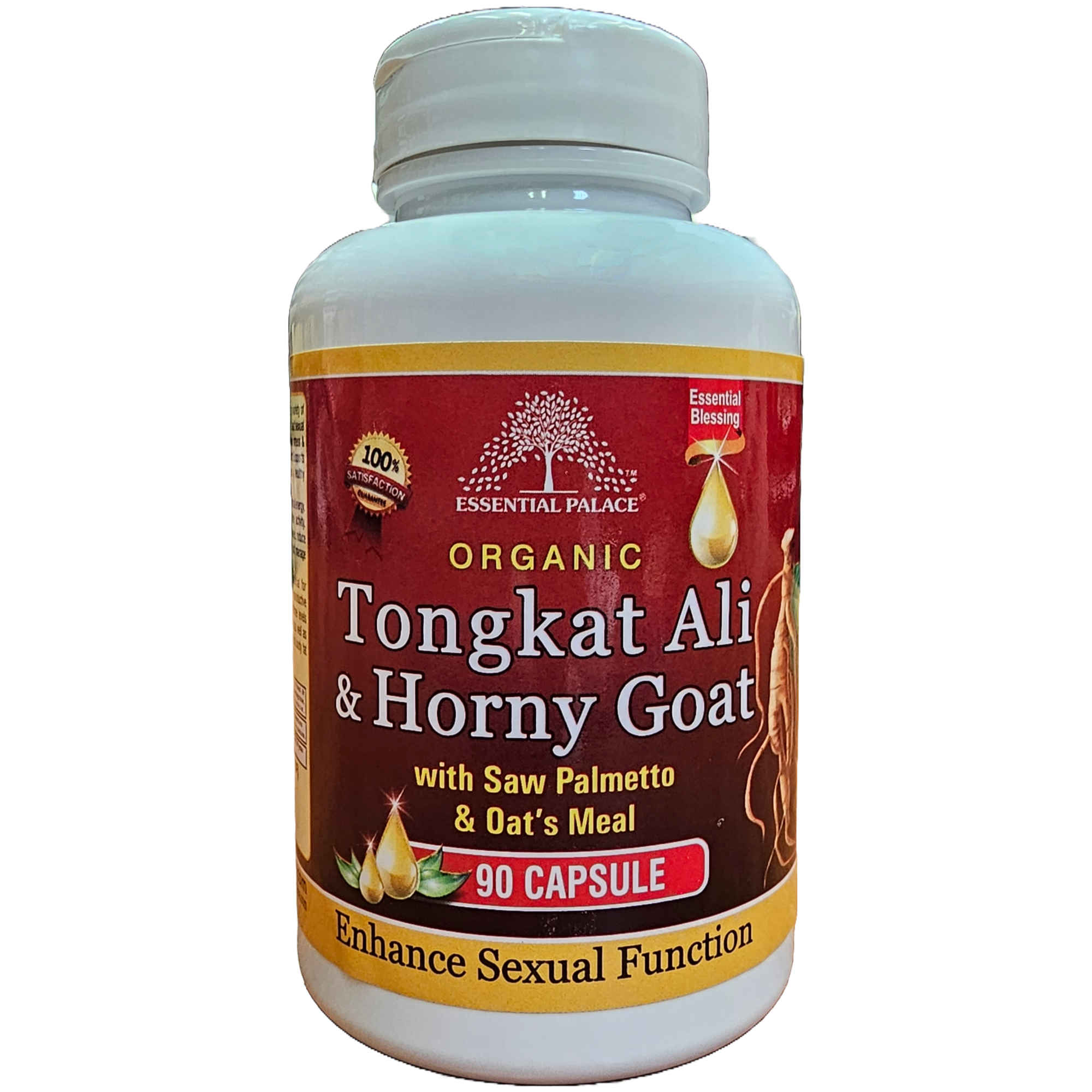 Essential Palace Tongkat Ali & Horny Goat Capsules, Enhances Sexual Function, Reduces Body Fat, Relieves & Reduces Stress, 90 Count, Organic