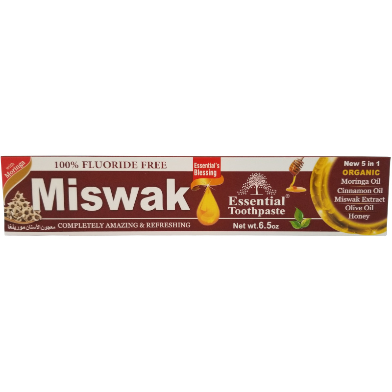 Essential Palace Organic Miswak Toothpaste With Moringa and Olive Fluoride Free Vegan 5 IN 1 6.5 OZ