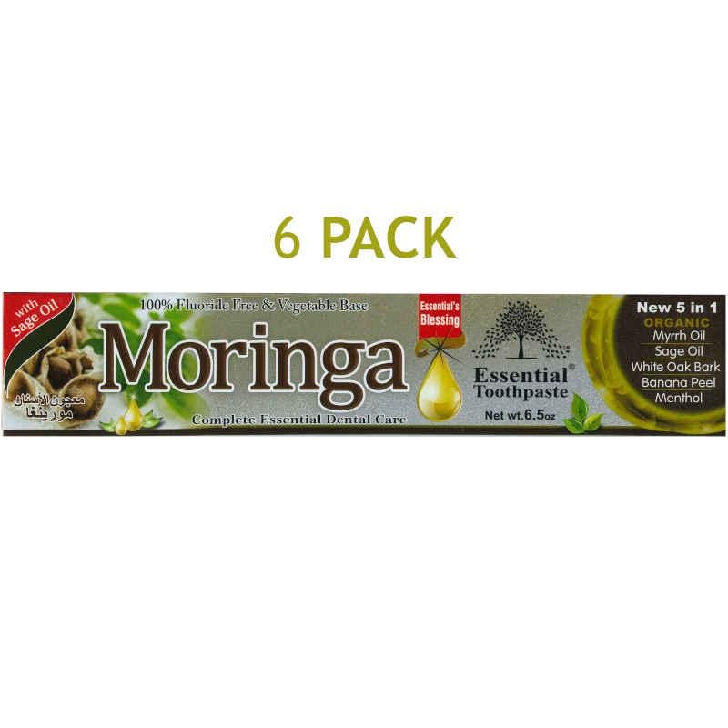 Essential Palace - Organic Moringa Toothpaste - Paraben Free - Fluoride Free - Vegetable Base - 5 IN 1 Organic Ingredients - 6.5 OZ 6 Pack