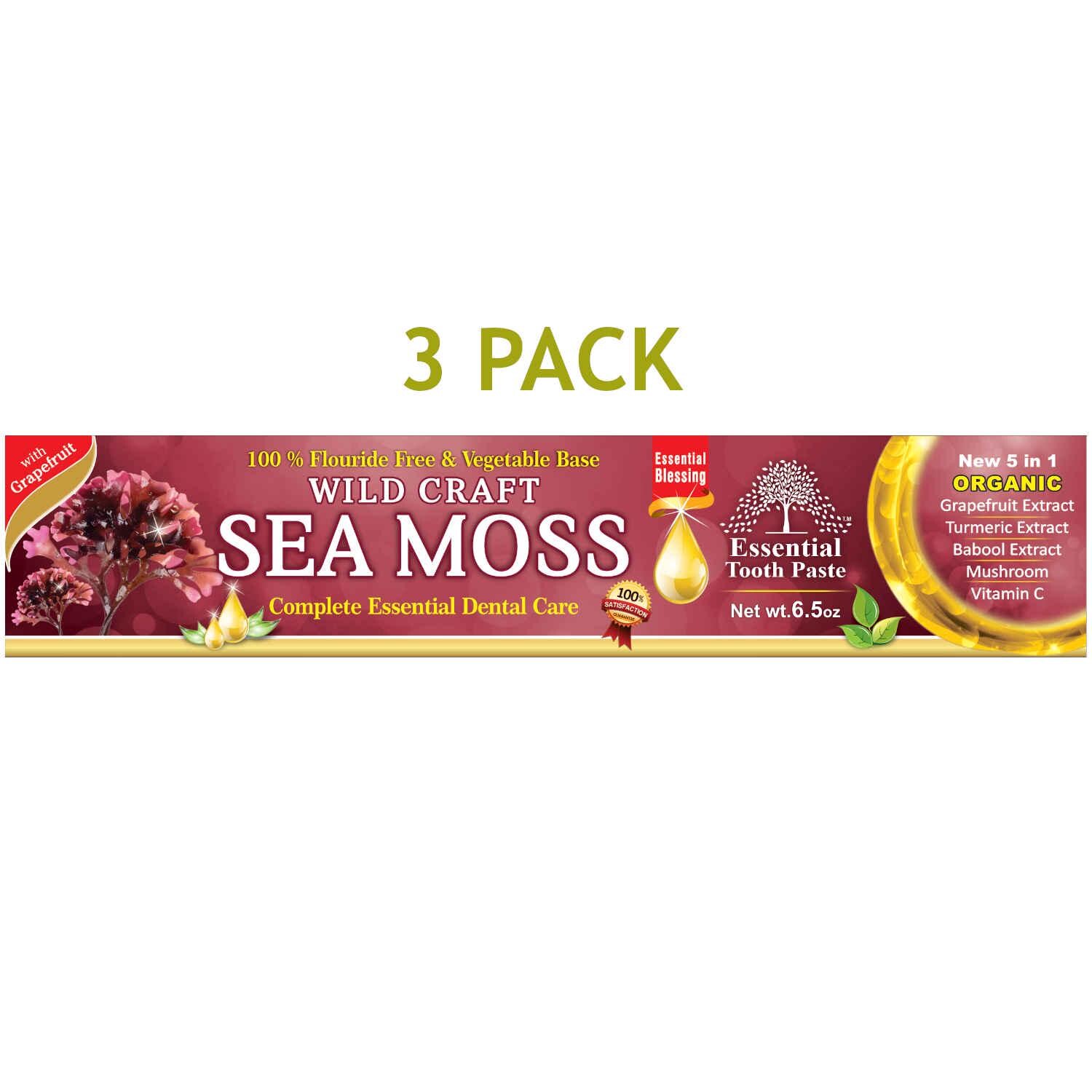 Essential Palace - Organic Sea Moss Toothpaste - Refreshing - Fluoride Free - Vegetable Base - 5 IN 1 Organic Ingredients - 6.5 OZ 3 Pack