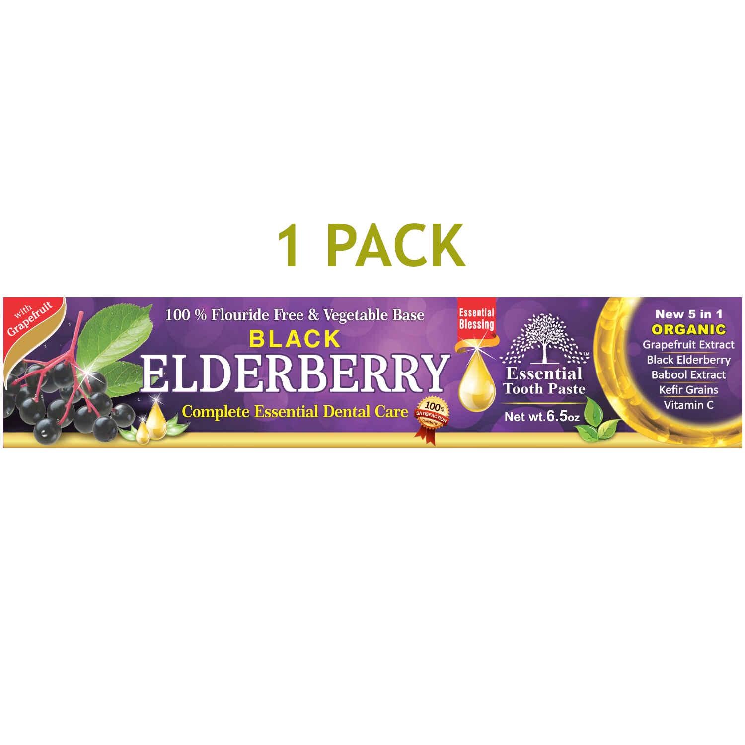 Essential Palace - Organic Elderberry Toothpaste - Refreshing - Fluoride Free - Vegetable Base - 5 IN 1 Organic Ingredients - 6.5 OZ 1 Pack