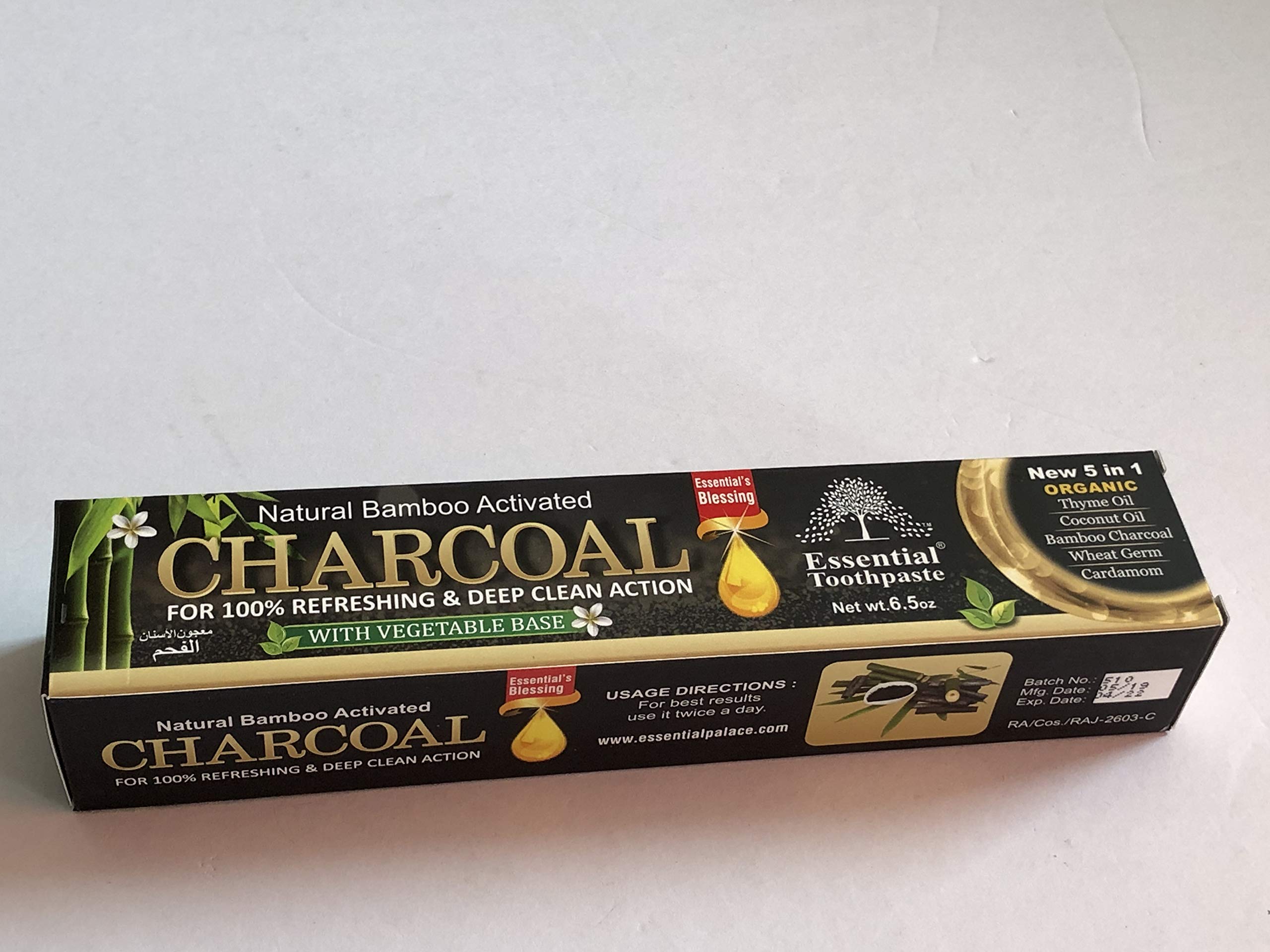 Natural Bamboo Activated Charcoal Essential Toothpaste (100% Fluoride Free) (1 Tube)